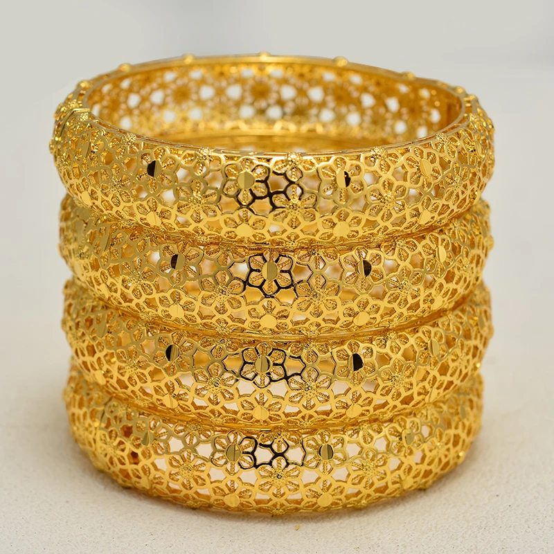

Wando 4Pcs Dubai Arab Gold Color Wedding Bangles for Women Bride Can OPen Bracelets Ethiopian/france/African/Dubai Jewelry gifts