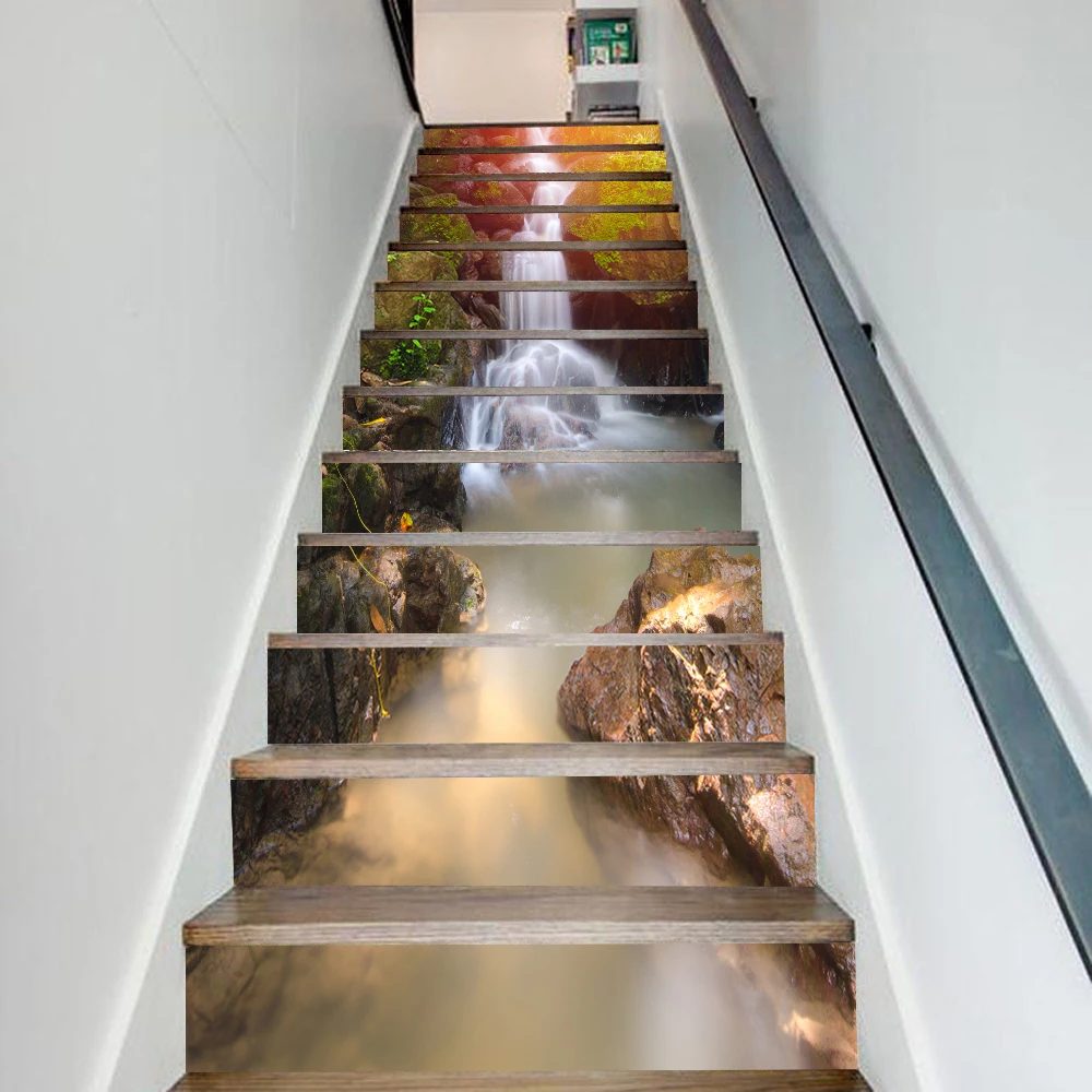 Natural Style Landscape Staircase Wall Sticker For House Decoration Staircase Renovation Art Wallpaper Peel & Stick Vinly Mural
