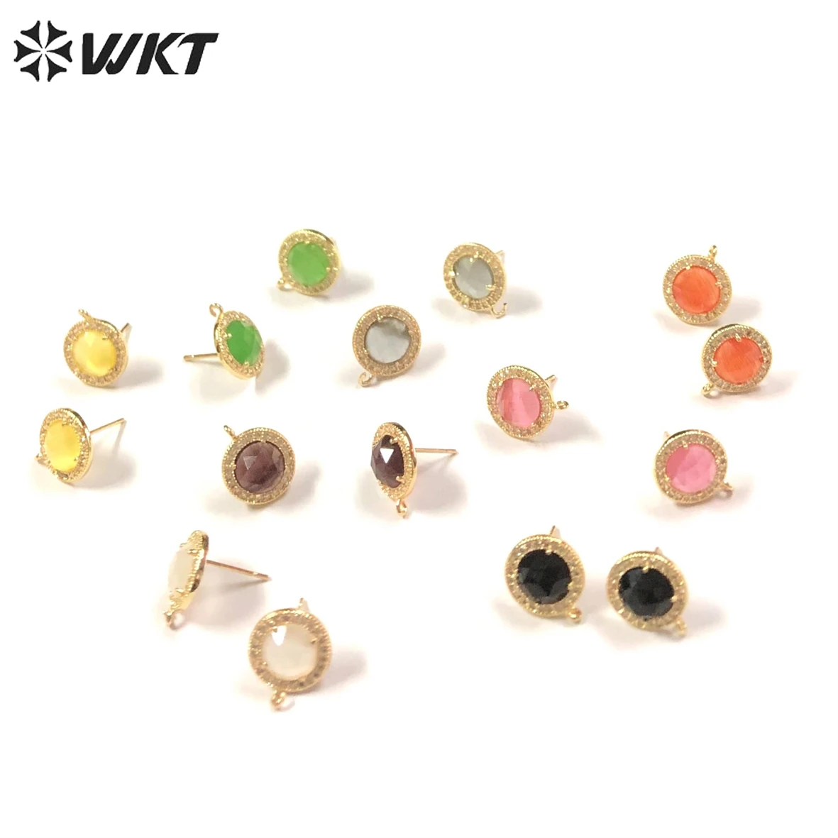 WT-ME083 WKT Fashion Trendy Circular Inlay Twinkle Zircon Wraps Colorful Cat Eye Earrings For Party Jewelry Decorative