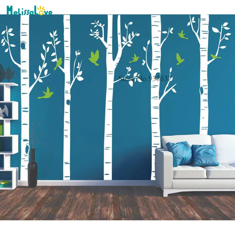 Forest Pine Tree and Birch Trees Wall Decal Modern Nursery Baby Room Removable Wall Sticker Decal BB812