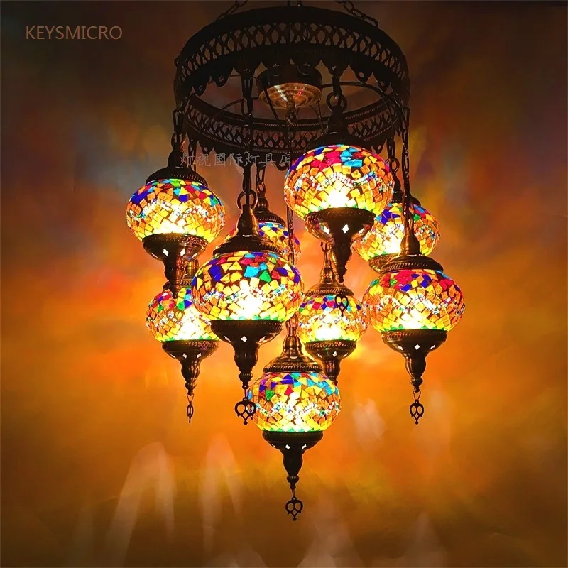 9 Heads Mosaic Pendant Lamp Attic Personality Indoor Lightings For Loft/Living Room/Bar Retro Hanging Light Home Decoration