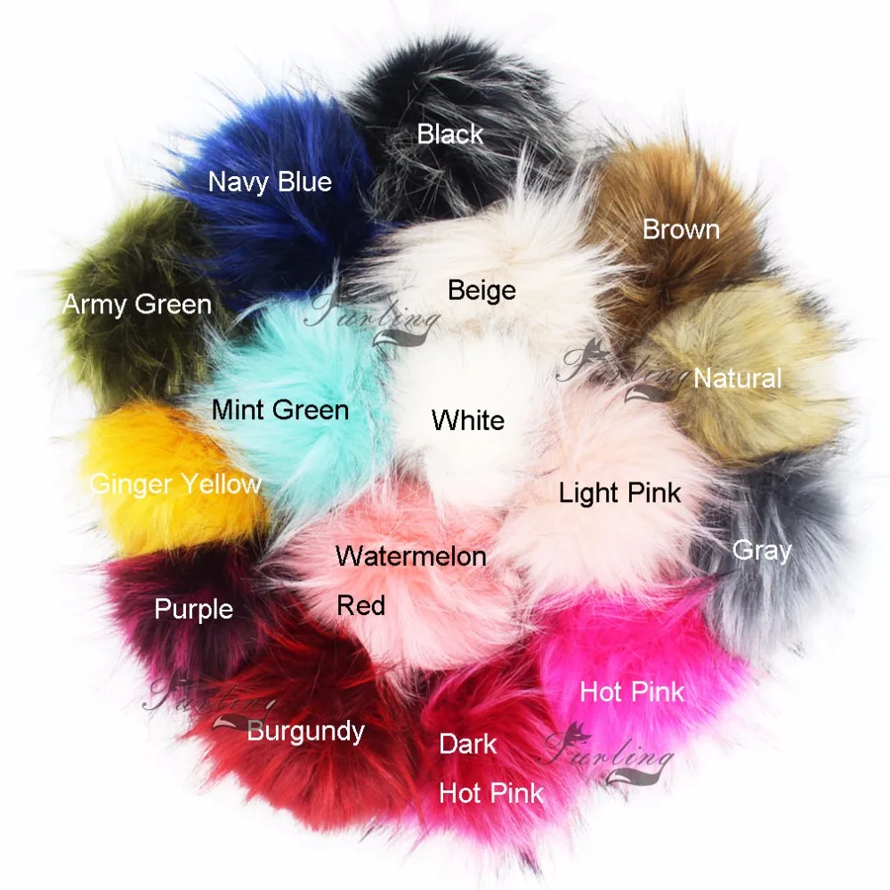 Furling 1 PC 13cm Fashion Large Faux Raccoon Fur Pom Poms Ball with Press Button for Knitting Hat DIY Beanies With PRess Stud