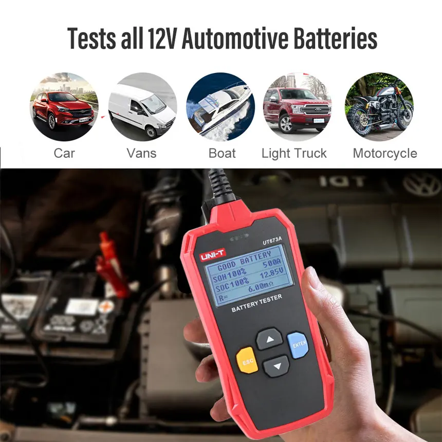 UNI-T UT673A UT675A Car Battery Tester Charger Analyzer 12V 24V Voltage Battery Test Car Battery Tester Charging Scanner Tool