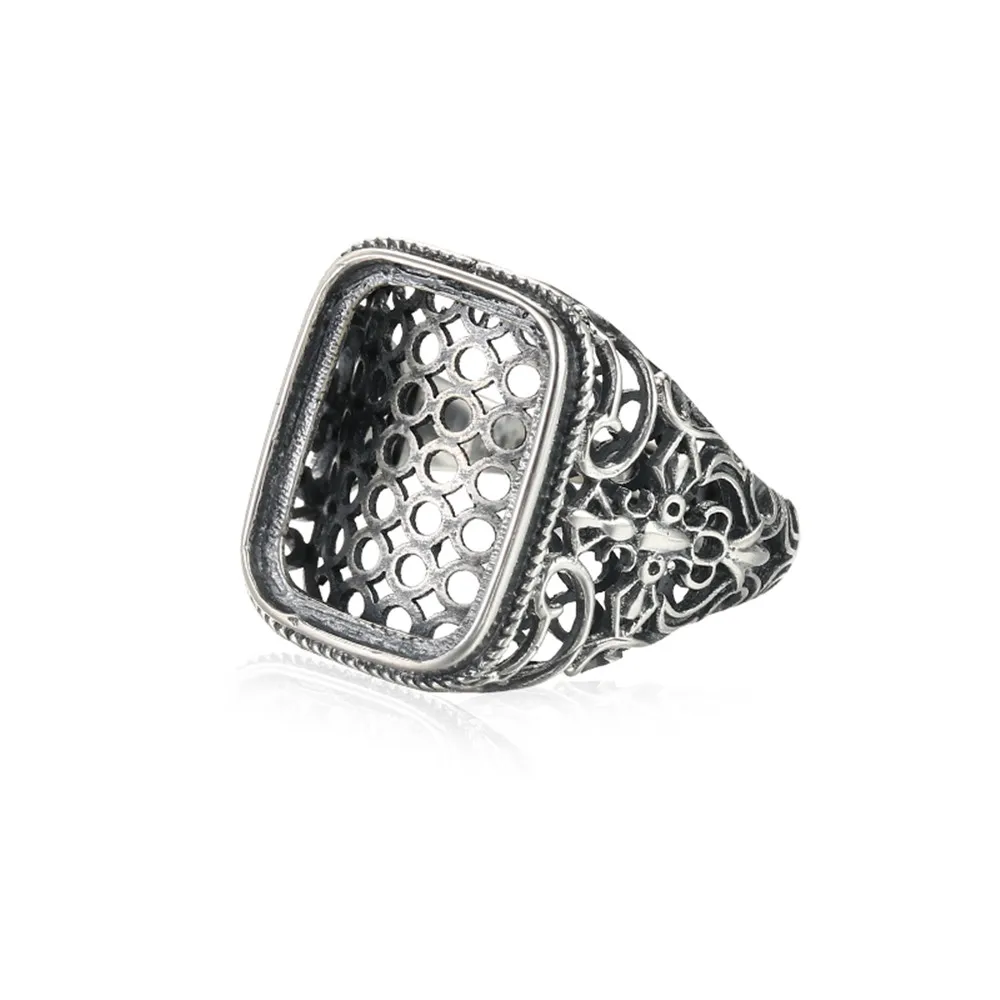 Ring Setting for 14x18mm Rectangle Cabochons Ring Blank Thai Sterling Silver Adjustable Band Ring Base SR0003