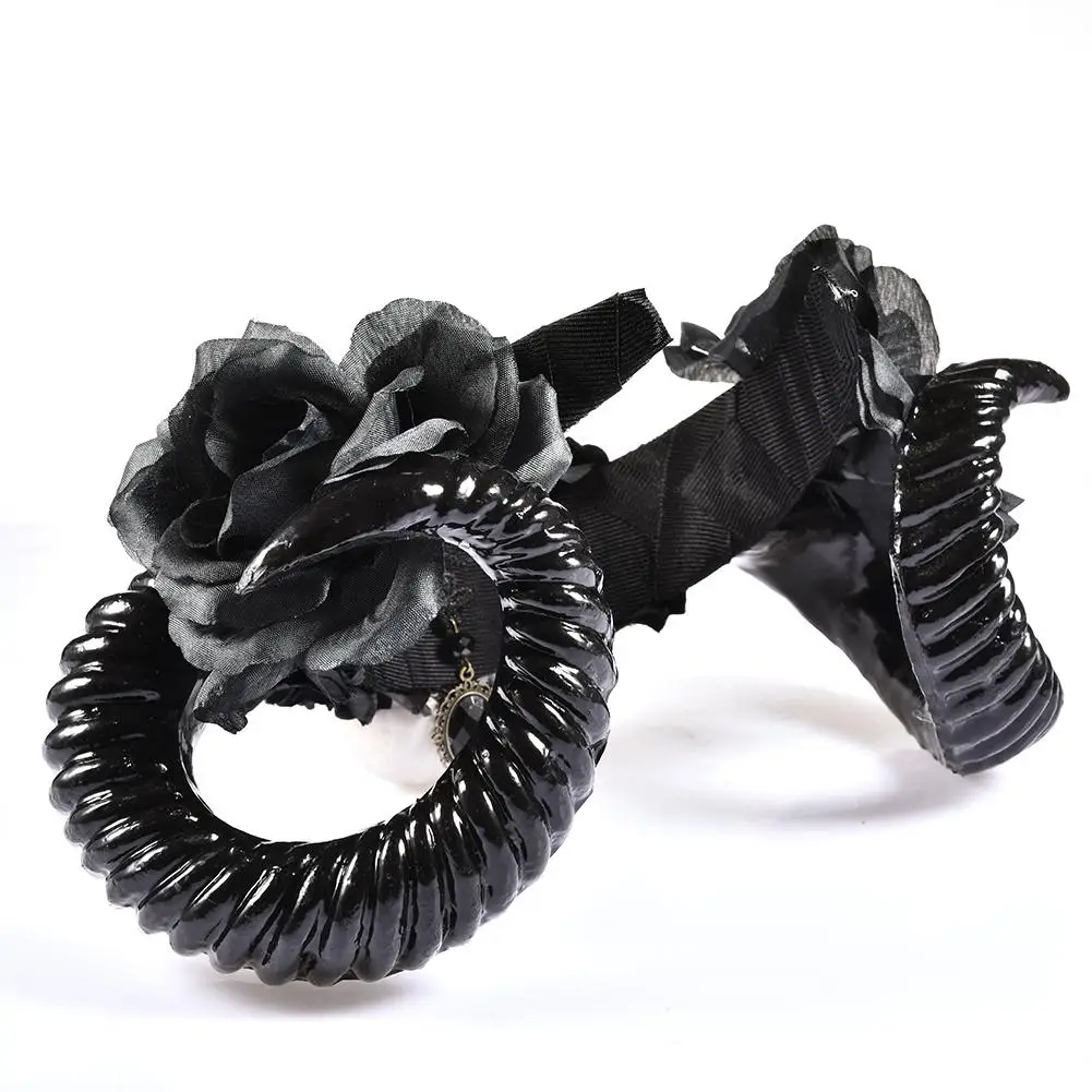 Diadema de calavera de cuernos de diablo de Halloween, tocado de flores de cuerno de oveja gótica, diadema de Cosplay, accesorios de Halloween para niñas