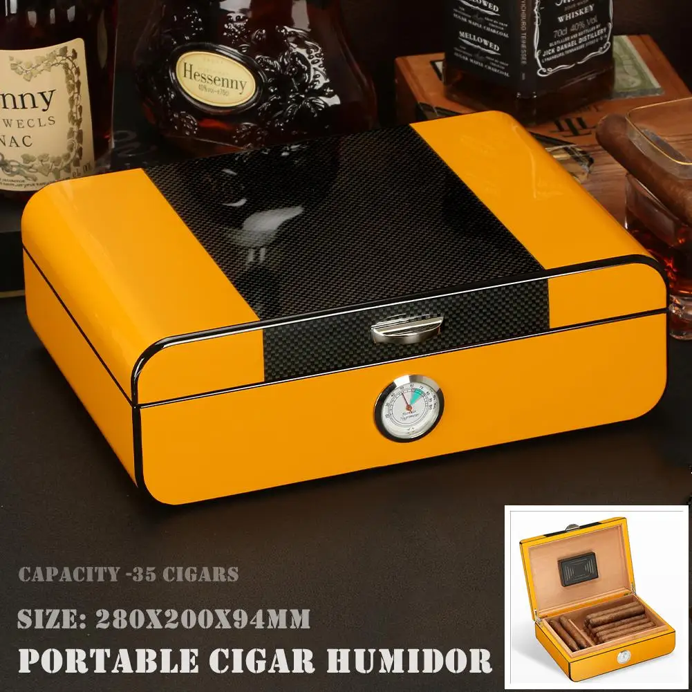 280x200x94mm Cedar Wood Cigar Humidor Capacity 35 Cigarettes Small Storage Box Simple Moisturizing Wood Grain Portable CigarCase