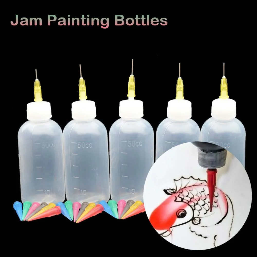 50ml Jam Painting Squeeze Bottles with 7 Nozzles Cake Decor Storage Accessories Baking Pastry Bottle Drawing Tools Jam Pot