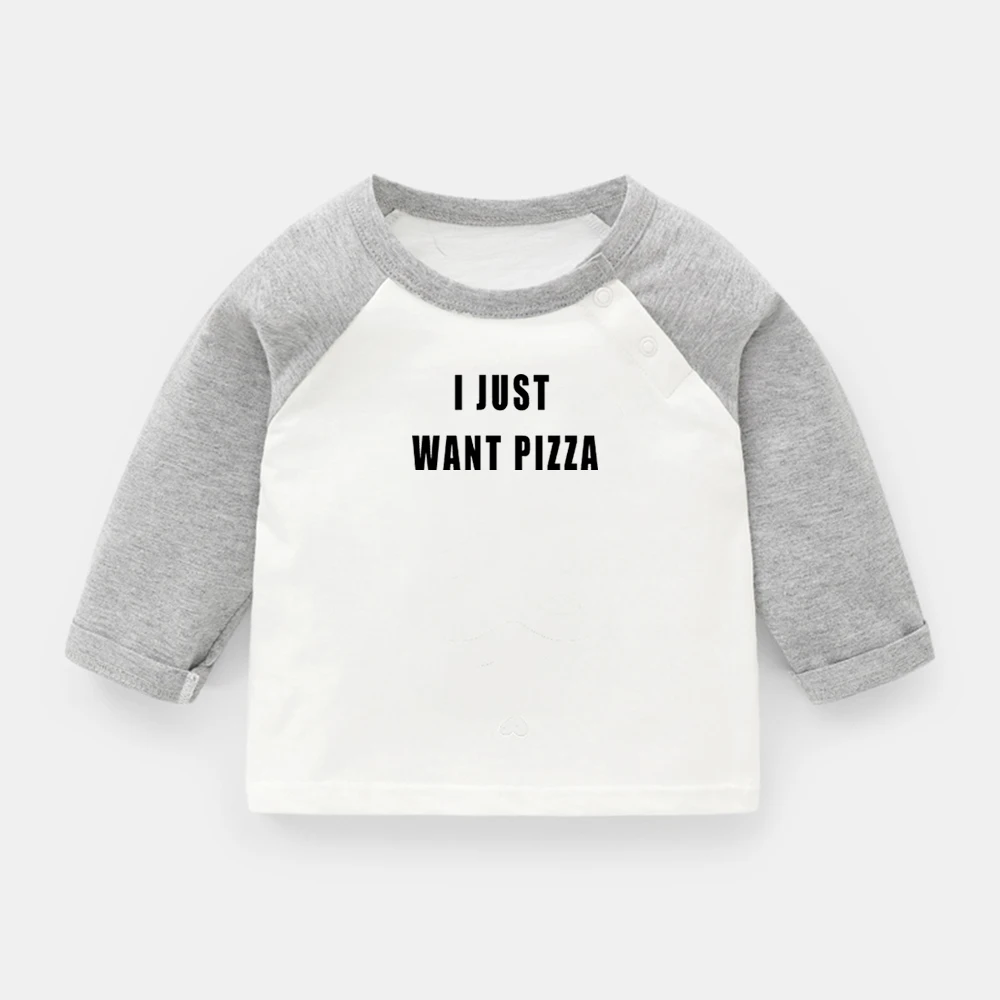 

I Just Want Pizza Printing Design Newborn Baby T-shirts I Hate Winter Raglan Color Long Sleeve Tee Tops