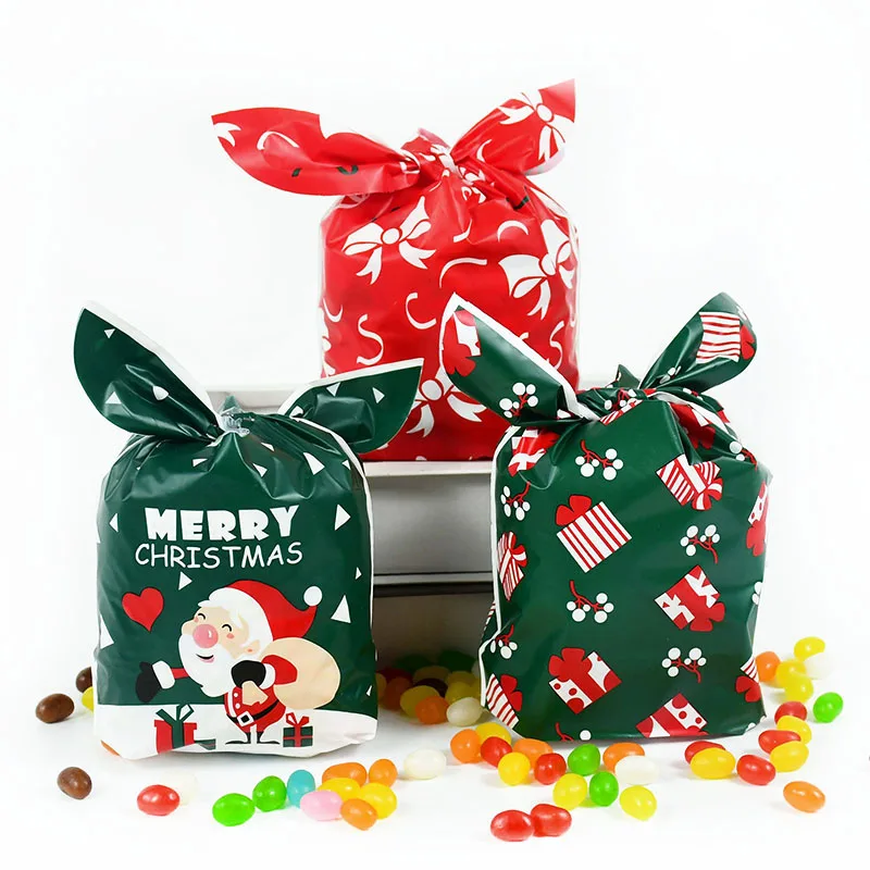 25Pcs/Lot Christmas Bags Cookie Plastic Candy Gift Bags For Biscuits Snack Baking Package Natal Navidad Noel New Year 2023 Xmas