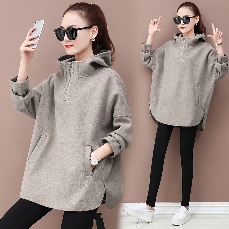 Hooded Sweatshirt Women Spring Autumn 2023 New Korean Loose Bat sleeve Hoodies Tops Casual Clothes Female zipper Sweatshirt Coat