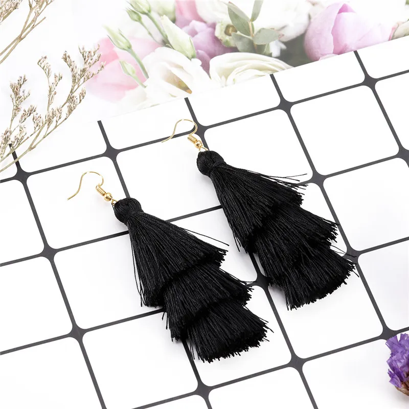2020 3 Layered Bohemian Fransen Luxus Erklärung Quaste Ohrringe 2020 Boho Mode Schmuck Frauen Lange Tropfen Baumeln Ohrringe – Detail 10