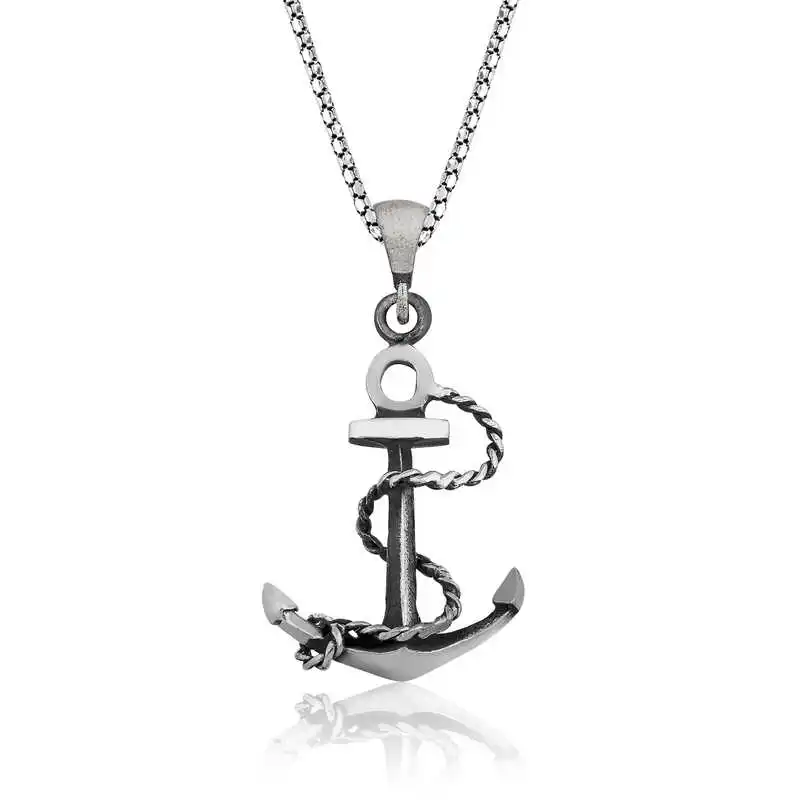 Silver Sailor Anchor Necklace 925 Sterling Men Jewelry Wedding Party Birthday Gift - Box - Pendant - Chain Choker - Man - Fashion