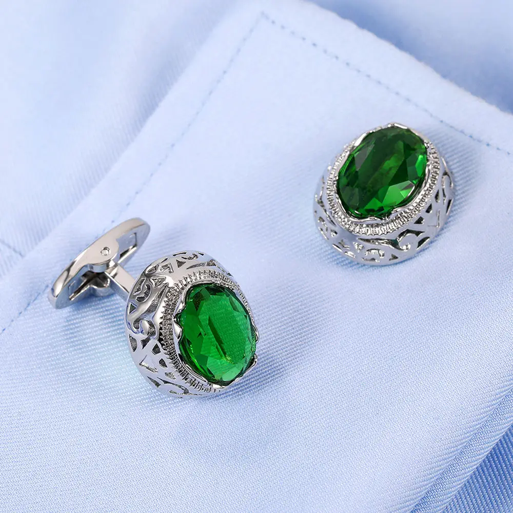 VAGULA Gemelos Green Crystal Cufflinks Wedding Gift Suit Shirt Button Cuff links 827