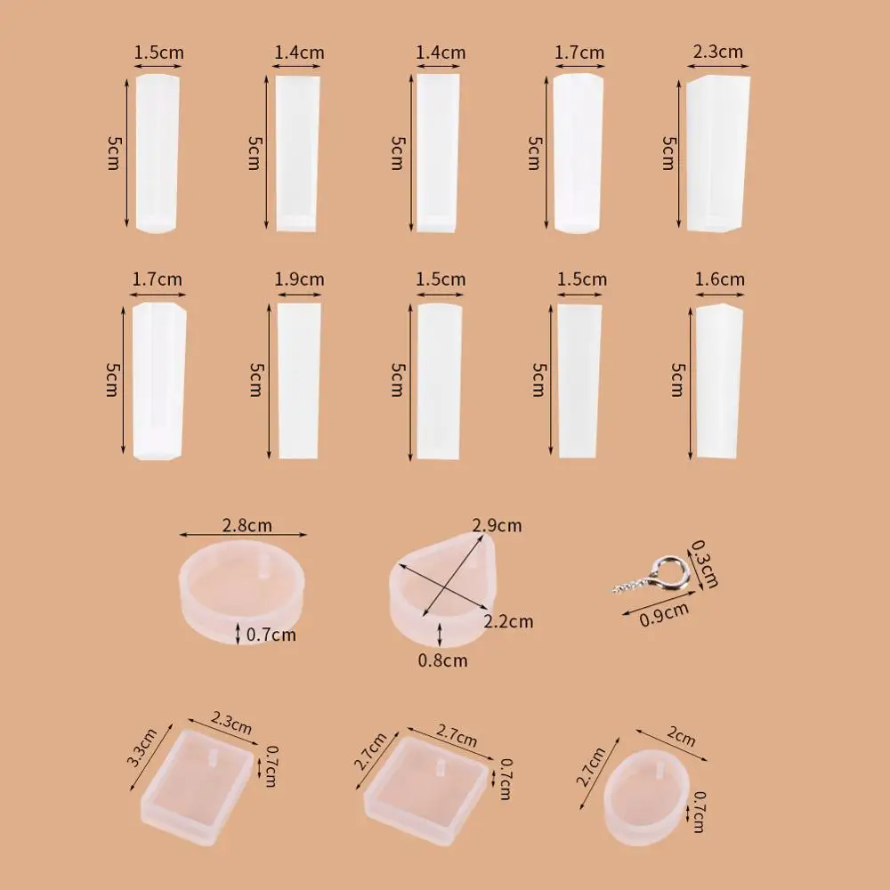 115pcs Jewelry Making Silicone Molds Set Water Drop round Square Oval Tube UV Epoxy Resin Casting Tools for Pendant with Pin