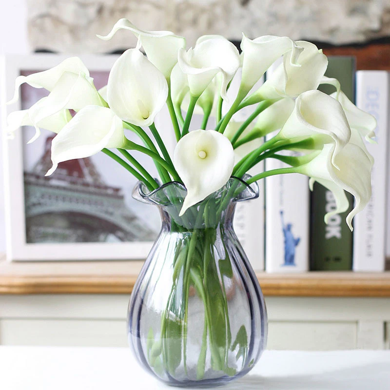 1pcs Mini Real Touch Calla Lily Artificial Flowers Calla Lily Bouquet For Wedding Bridal Home Office Decoration Fake Pu Flower