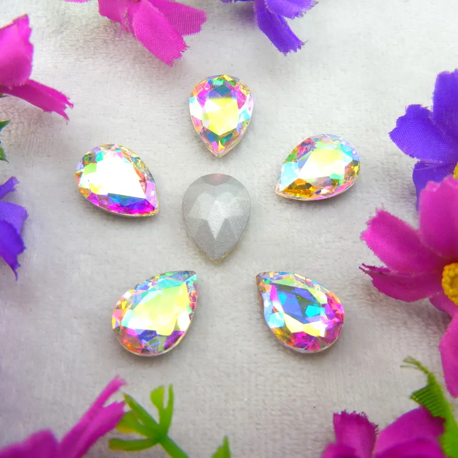 AB Farben 7 Größen Wassertropfen Tränenform Glas-Kristalle zum Aufkleben Strass-Ornament DIY-Verzierung – Detail 18