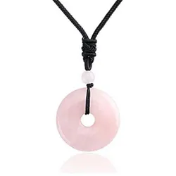 Natural 7 Chakra Healing Crystal Rose Quartz Amethyst Stone Lucky Coin Donut Pendant Adjustable Rope Necklace Jewelry for Women