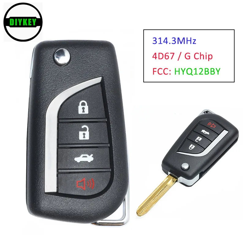

DIYKEY Modified Flip Remote Key Fob 314.3MHz G / 4D67 Chip 3+1 Button for Toyota Rav4 Yaris FCC: HYQ12BBY