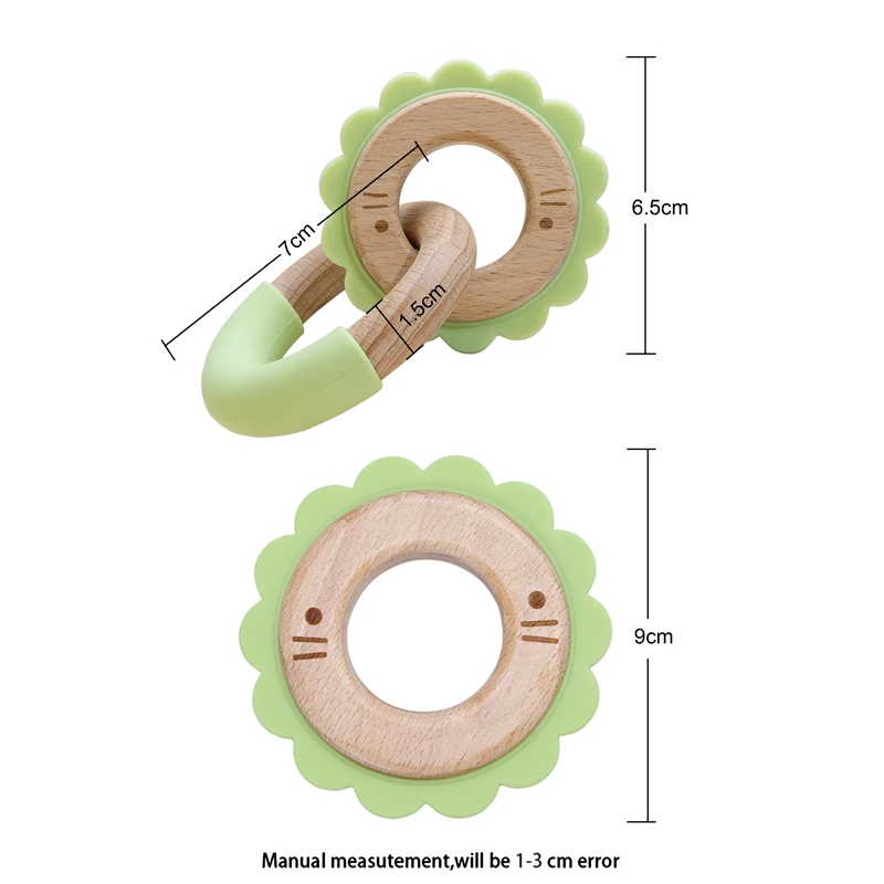 Mordedor de silicona de animales Kawaii para bebé, anillo de madera de haya, colgante de dentición manual para lactancia, productos para niños,