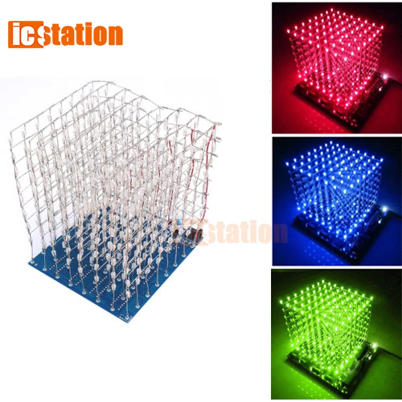 8x8x8 3D8 Niebieski/RED/GREEN/YELLOW LED Light Cube Kit 3D LED DIY Kit Electronic Suite dla Arduino Smart Electronics Led Cube Kit
