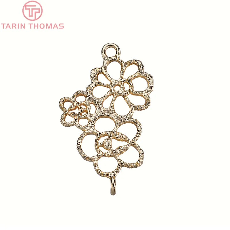 (1878)6PCS 28x17MM 24K Gold Color Brass 2 Holes 3 Flowers Connect Charms Pendants High Quality Jewellery Accessories