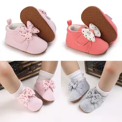 Chaussons en coton avec nœud mignon pour bébé garçon et fille, chaussons chauds pour premiers pas, chaussures CPull pour enfant en bas âge, hiver