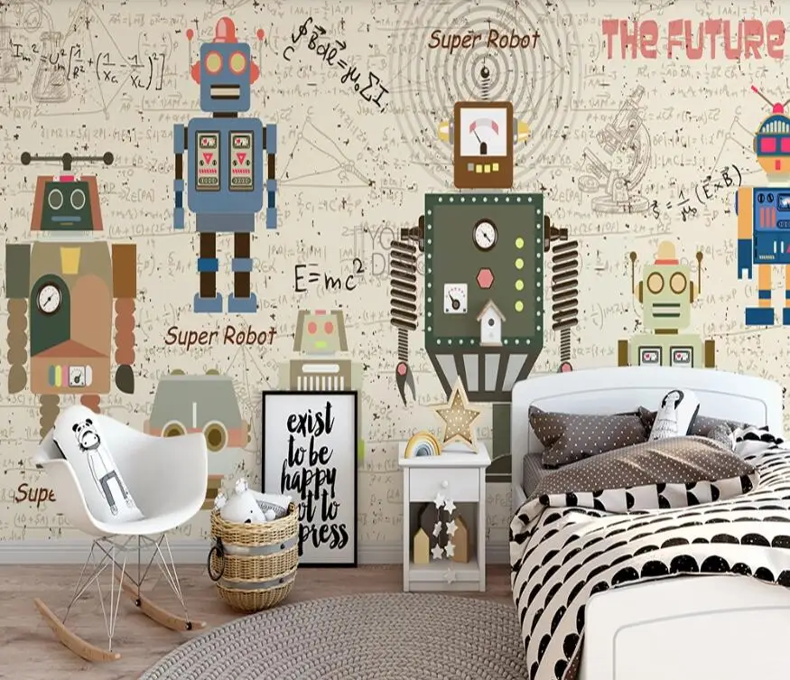 Customized 3D wallpaper mural Nordic cartoon robot children's room background wall high-end decorative wallpaper