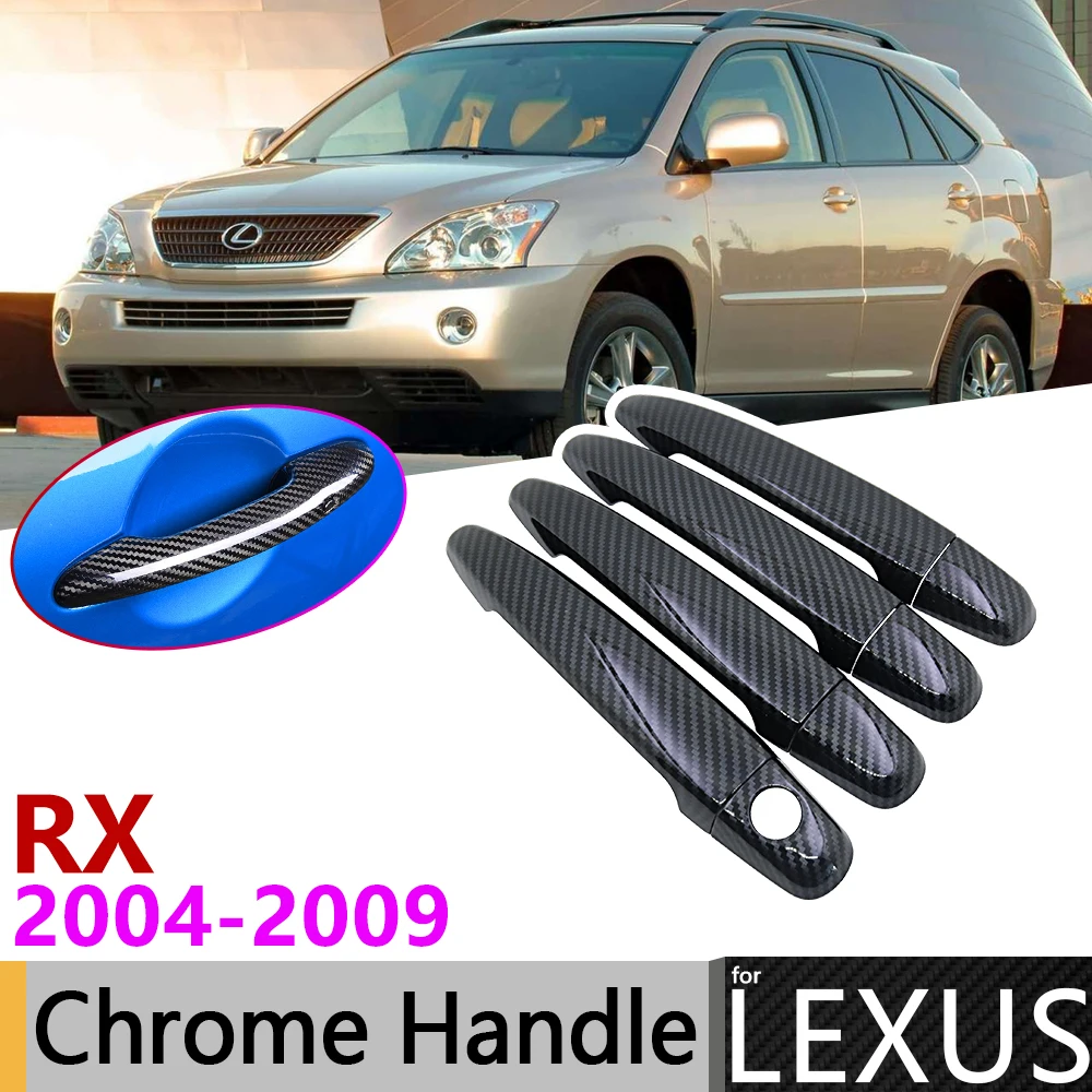 Black Carbon Fiber Door Handle Cover for Lexus RX XU30 2004~2009 RX300 RX330 RX350 RX400h Accessories Stickers Trim Set Chrome