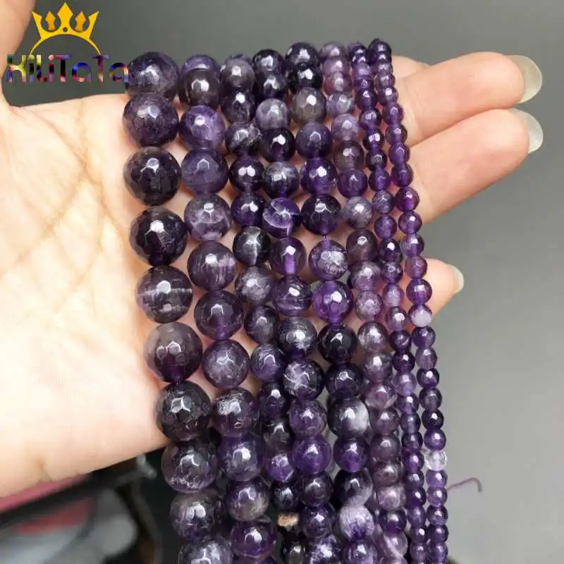 Natural Stone Beads Faceted Amethysts Loose Spacer Beads For Jewelry Making DIY Earrings Bracelet Accessories 15\'\' 4/6/8/10/12mm