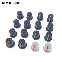 10pcs WH148 potentiometer knob cap 6mm Shaft Hole Assorted Kit White Green Red Blue Yellow Orange Purple DIY Switch Knob 15x15mm