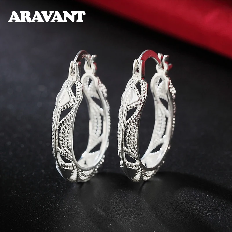 

925 Silver Vintage Hollow Flower Hoop Earrings For Women Fashion Jewelry Gifts