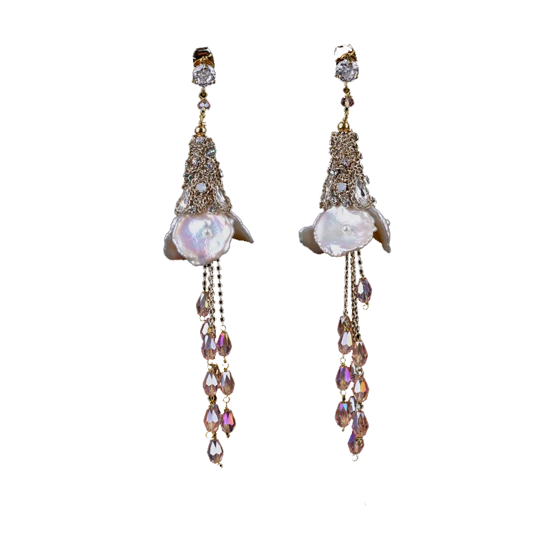 

Mother of Pearl Earrings female flowers fringe Earrings 925 Silver Japan new long earrings