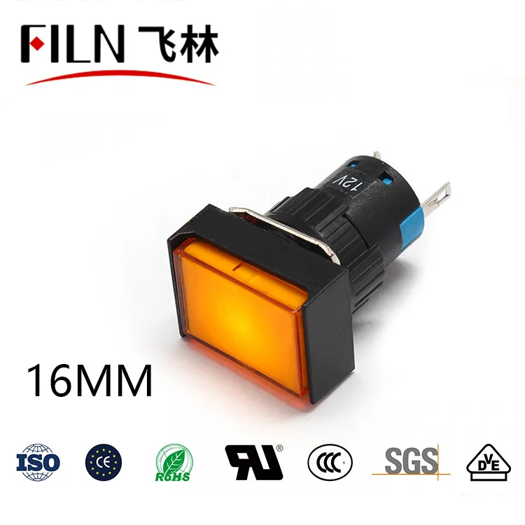 FILN Plastic Rectangular surface 16mm Mounting Size led indicator light 12v 24v 110v 220v  pilot lamp with pins