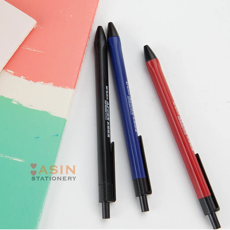 M & G 40pcs 0.7mm zwarte Druk balpen Olie Pen Plastic balpen multifunctionele druk Balpen pen School Briefpapier