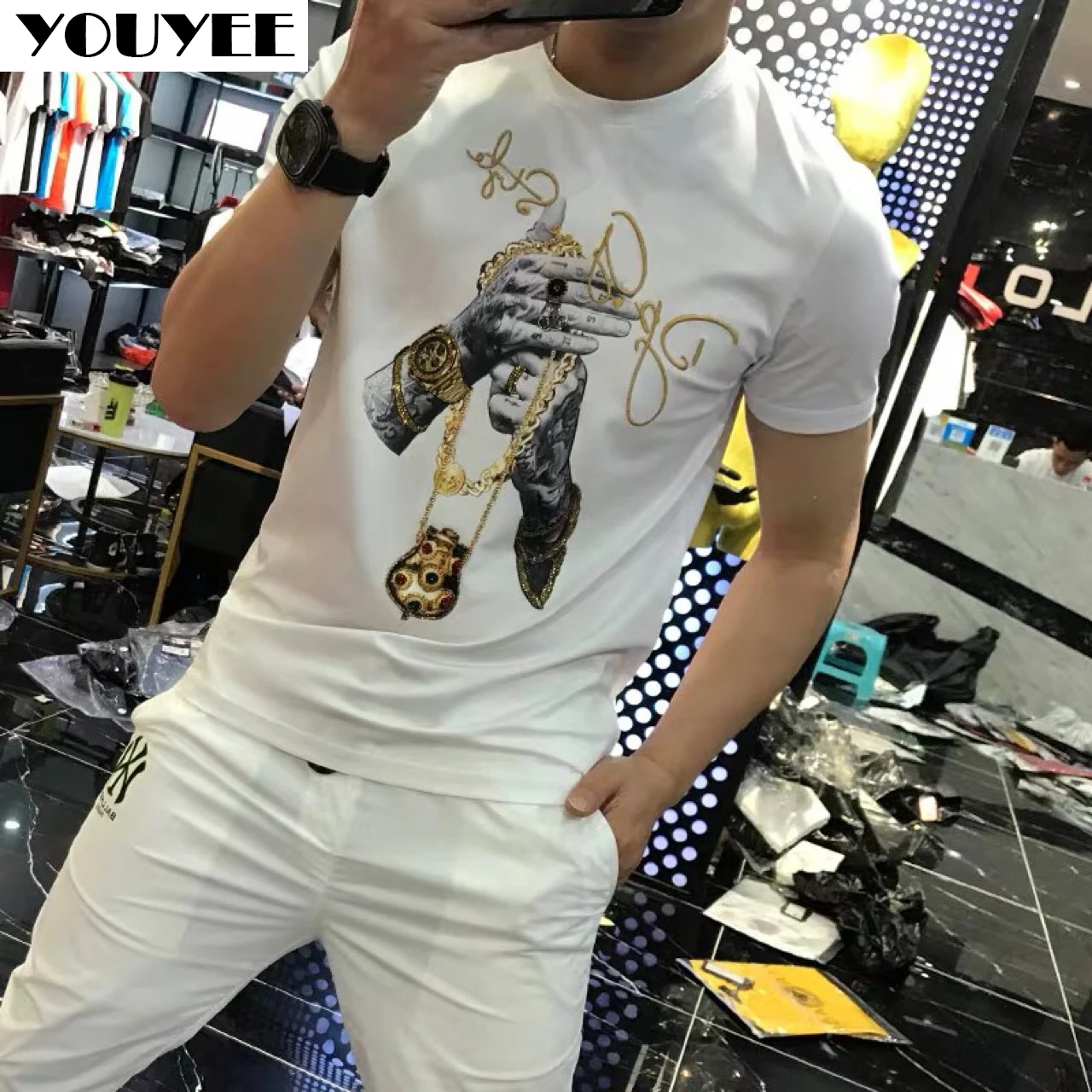 Men\'s T-shirts Shinning Luxury Hot Fashion Man Streetwear Casual Short Sleeved Tee Mercerized Cotton High Quality Male Top 4xl