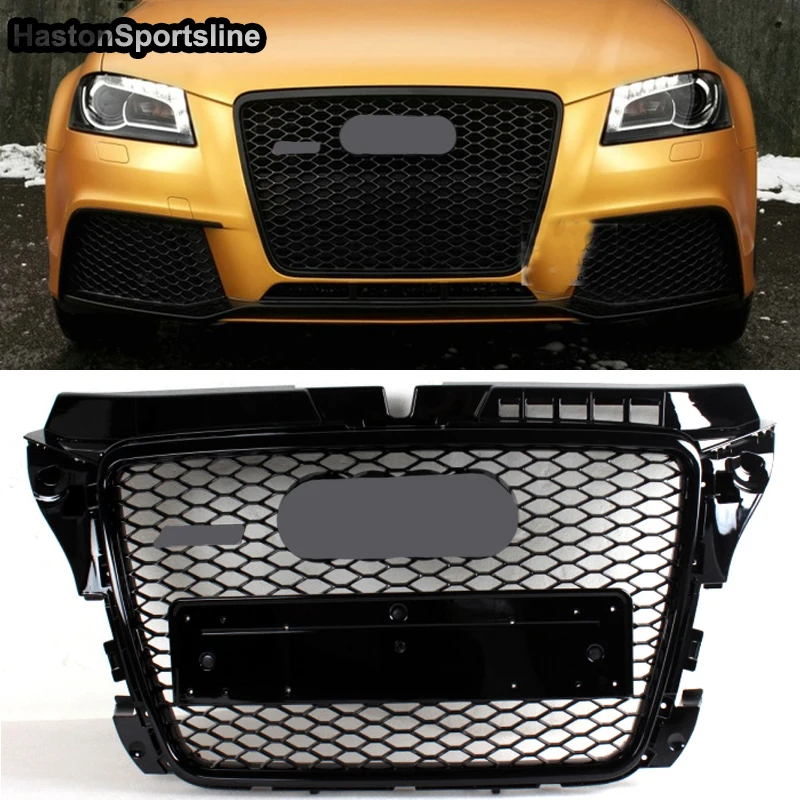 For Audi A3 S3 Sline 2009-2011 RS3 Style Front Sport Honeycomb Hood Grill Gloss Black Car Styling