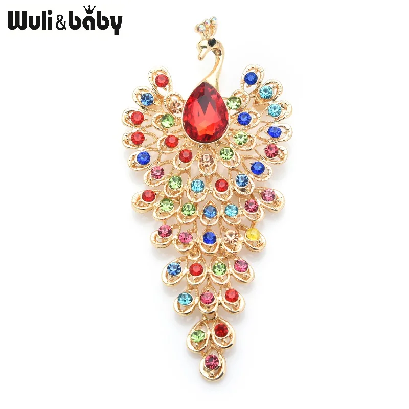 Wuli&baby Big Rhinestone Peacock Bird Brooches Women Beauty 3-color Bird Animal Weddings Party Office Brooch Pins Gifts view 3
