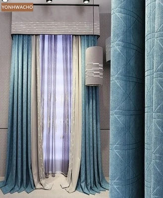 

Custom curtain American luxury flannel modern simple study screen blue velvet cloth blackout curtain valance tulle panel C726