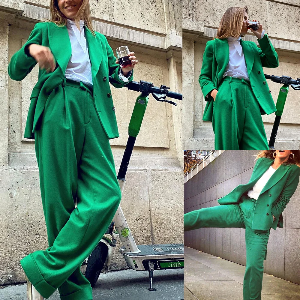 

Leisure Green Suits For Wedding Mother of the Bride Pants Suit Loose Leg Evening Party Tuxedos Formal Wear 2 Pieces