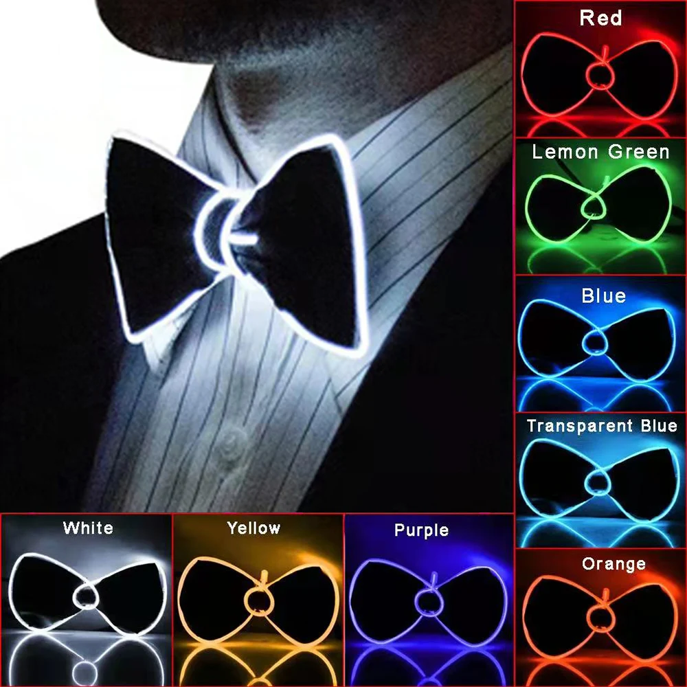 LED Luminous Bow Tie for Men, DIY Costume Accessories, EL Wire, Glowing Bowtie Suit, Creative Carnival Festival Party, Hot Sale