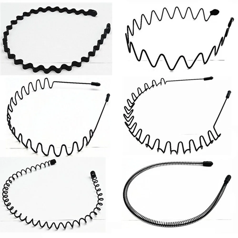 Hair Band For Women Men Wave Shaped Hairband Face Washing Headdress Unisex Hair Hoop Non Slip Black Metal Spiral Headbands