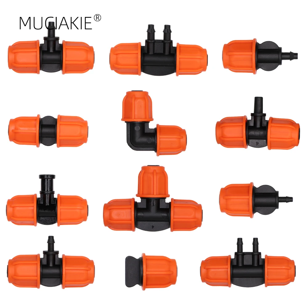 

MUCIAKIE 20PCS Orange 3/8'' Lock Water Hose Connector Garden Micro Irrigation Coupling Adapter Equal Reduced Tee Elbow Connector