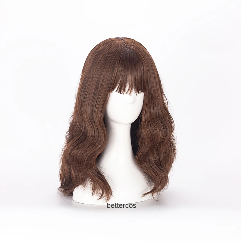 Hermione Jean Granger Cosplay Wigs Long Brown Wavy Curly Heat Resistant Synthetic Hair Wig + Wig Cap