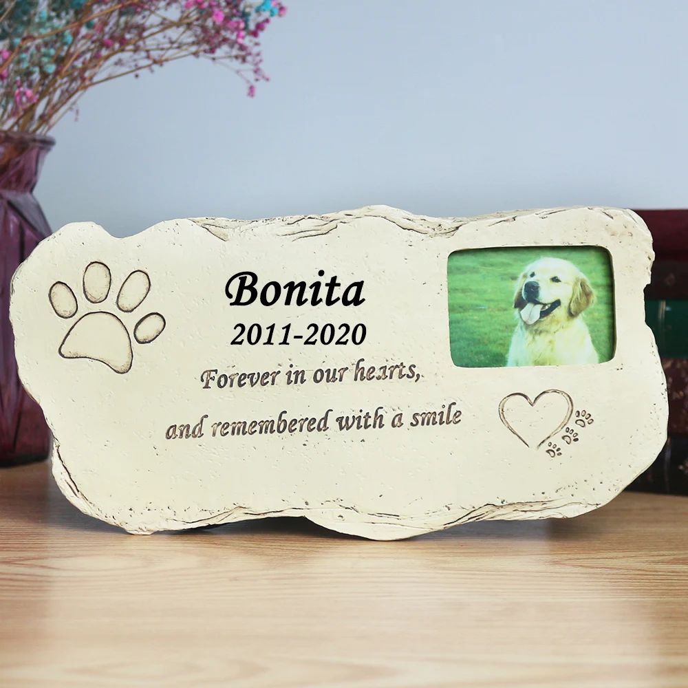 Personalized Pet Memorial Stone With Photo Frame Paw Print Grave Pet Monument Tombstone For Dogs Cats JSYS