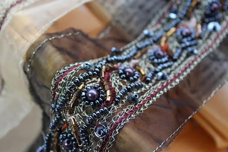 Wide 7CM national style European root yarn beaded lace trim clothing accessories DIY belt headwear Mesh Beaded Lace material