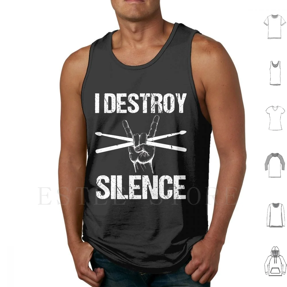 

I Destroy Silence Drums T Shirt-Funny Drummer Shirt Tank Tops Vest Sleeveless Drums Music Destroy Silence Drummer Drum