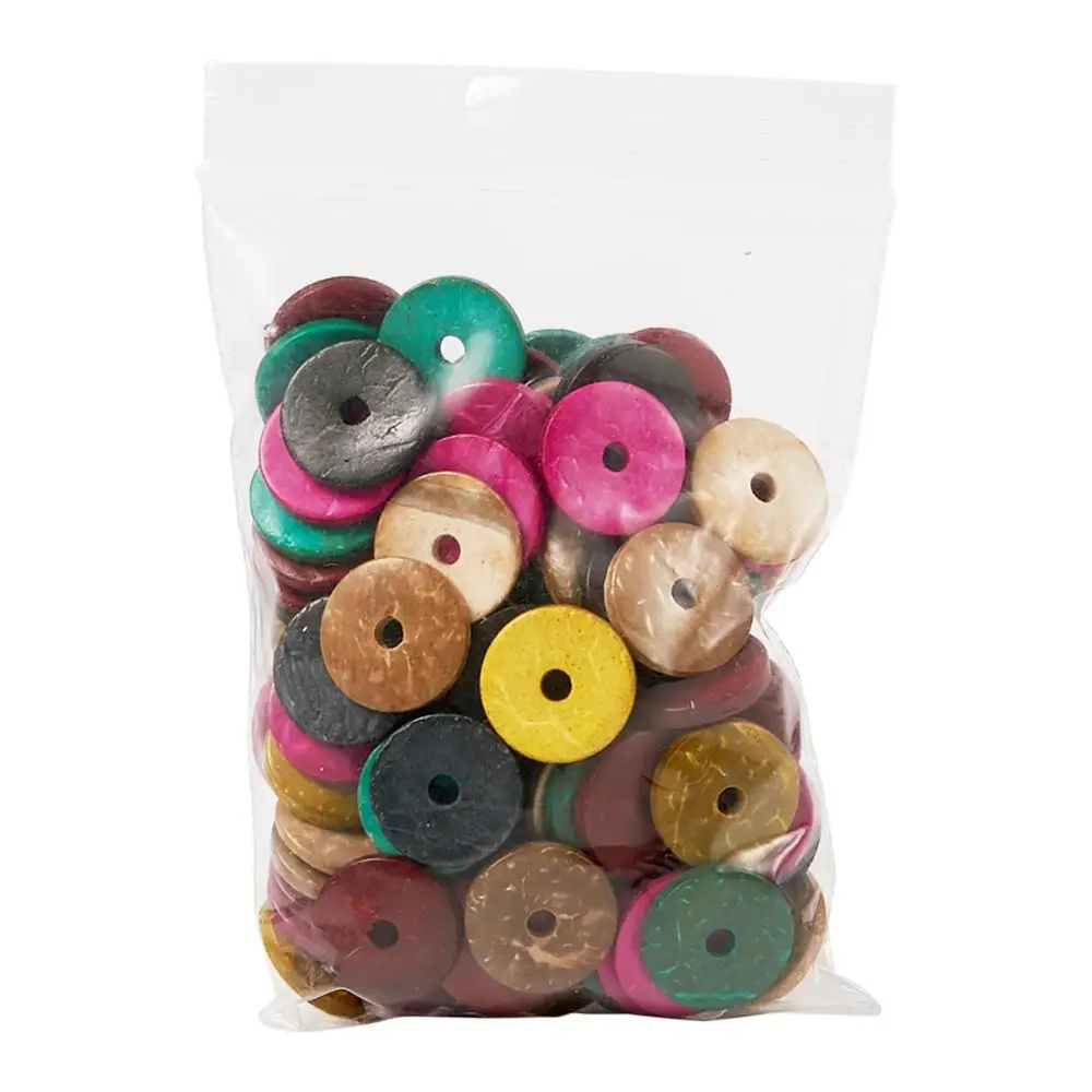 100pcs 15mm Natural Coconut Beads Heishi Disc Flat Round Loose Charms Spacer Beads for Jewelry Making DIY Bracelets Mixed Color