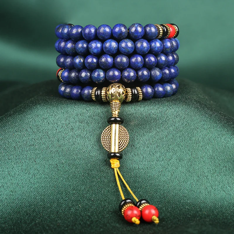 Lapis Lazuli Stone Japamala Bracelet 108 Buddhist Prayer Bead Mala Bracelet Men Women Healing Energy Protection jewelry