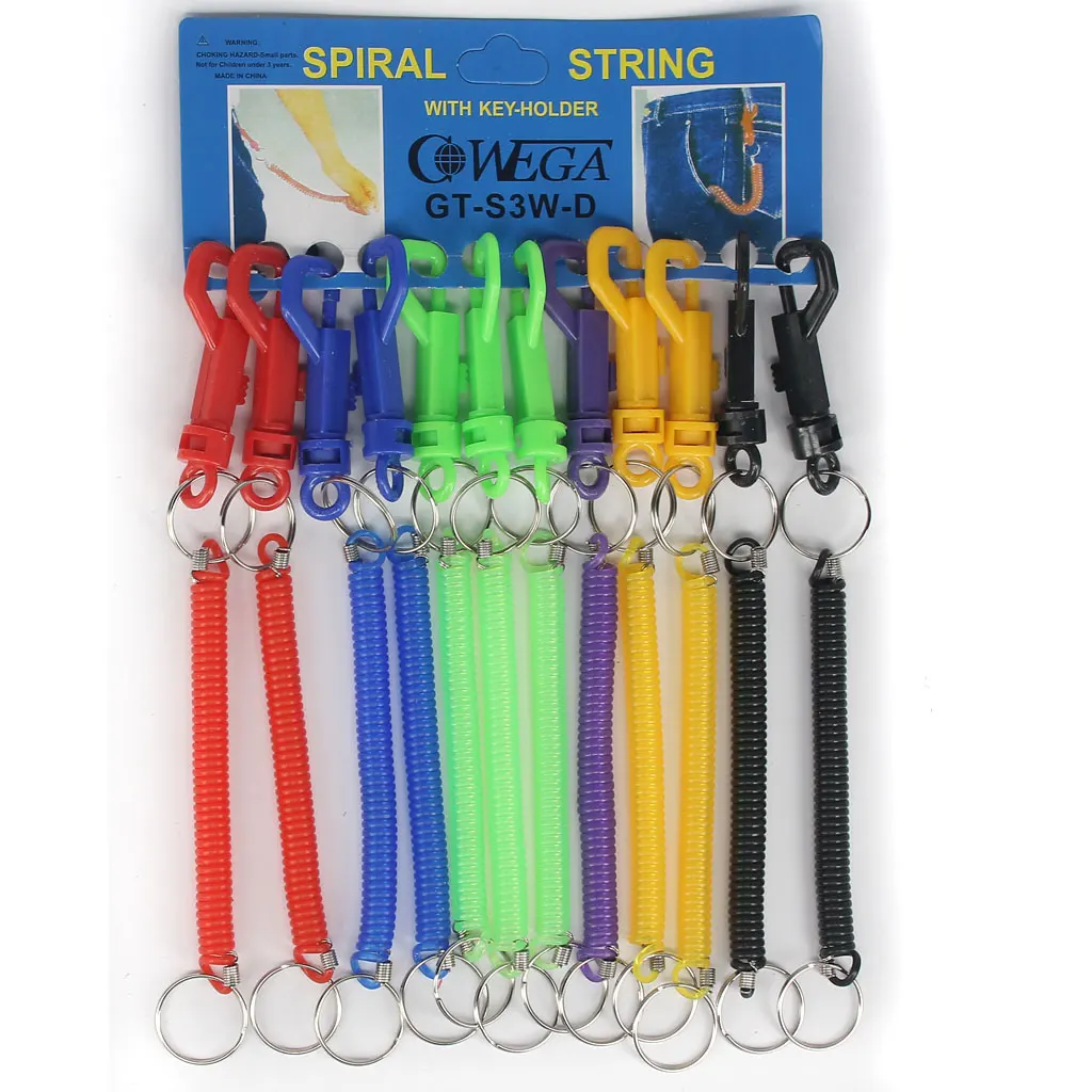 12pcs Mixed Color Retractable Spiral Stretch String Key Chain Keyrings