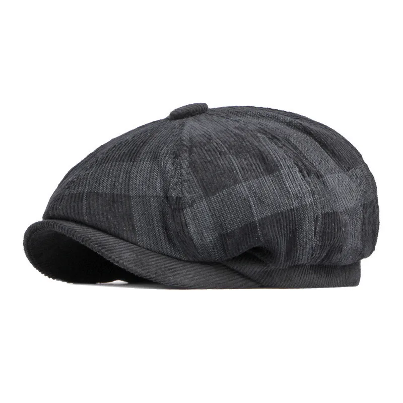 Spring Autumn Corduroy Plaid Newsboy Caps Flat Peaked Cap Men and Women Painter Beret Hats 23